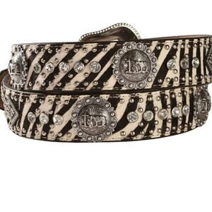 Nocona Rhinestone Hair on Hide Zebra Print Western Belt Size (44) XL #141